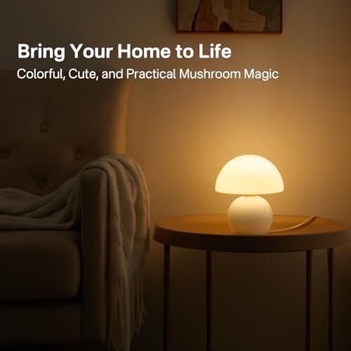 MushGlow™ Stepless Dimmable Mushroom Table Lamp – Glass & Ceramic Night Light | Cozy Ambient Lighting for Bedroom & Living Room