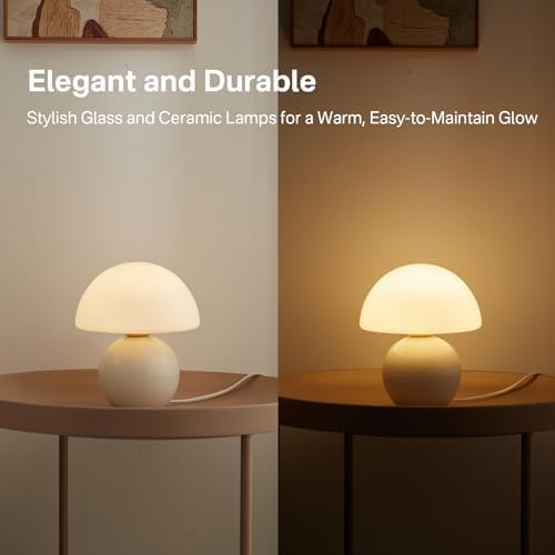 MushGlow™ Stepless Dimmable Mushroom Table Lamp – Glass & Ceramic Night Light | Cozy Ambient Lighting for Bedroom & Living Room
