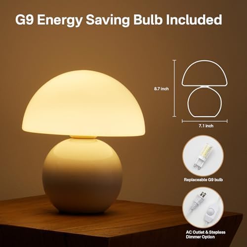 MushGlow™ Stepless Dimmable Mushroom Table Lamp – Glass & Ceramic Night Light | Cozy Ambient Lighting for Bedroom & Living Room