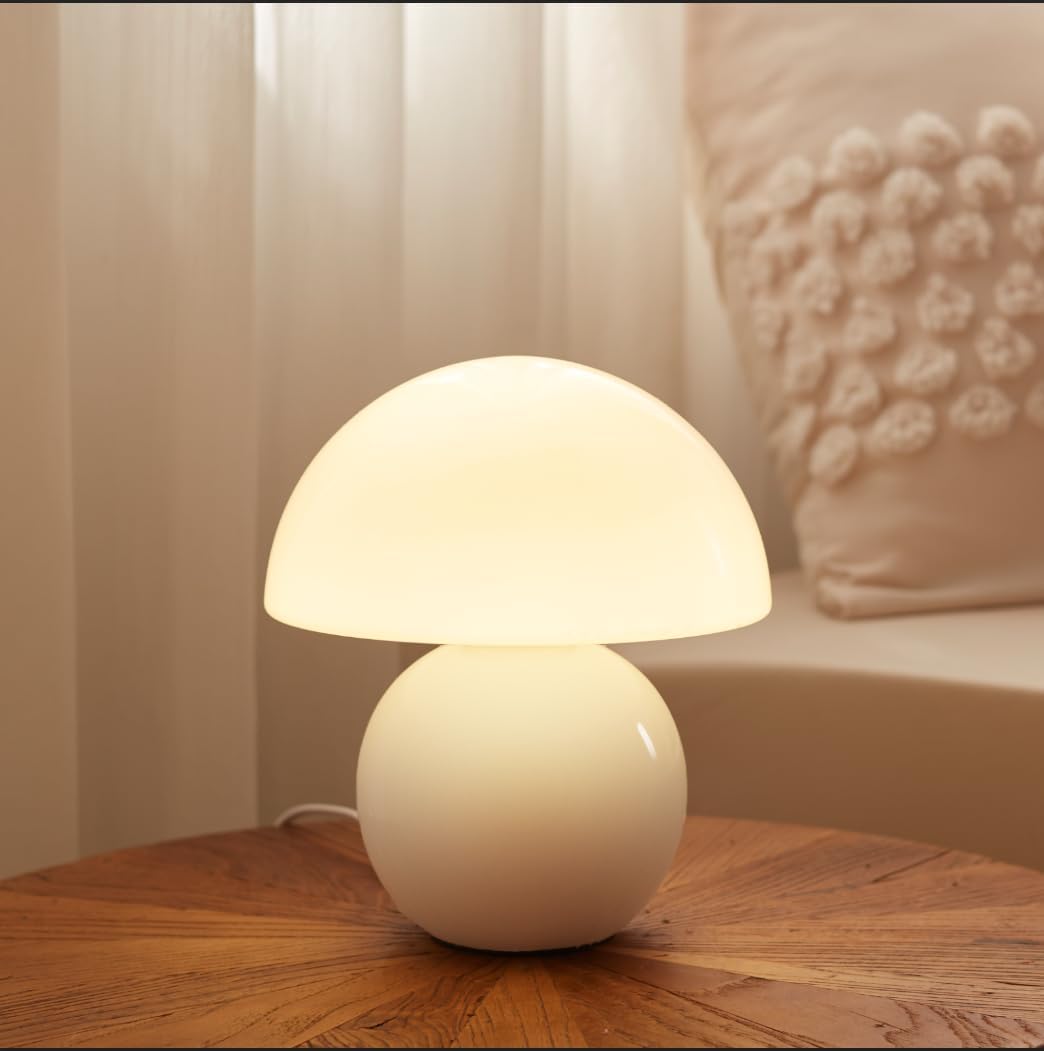 MushGlow™ Stepless Dimmable Mushroom Table Lamp – Glass & Ceramic Night Light | Cozy Ambient Lighting for Bedroom & Living Room