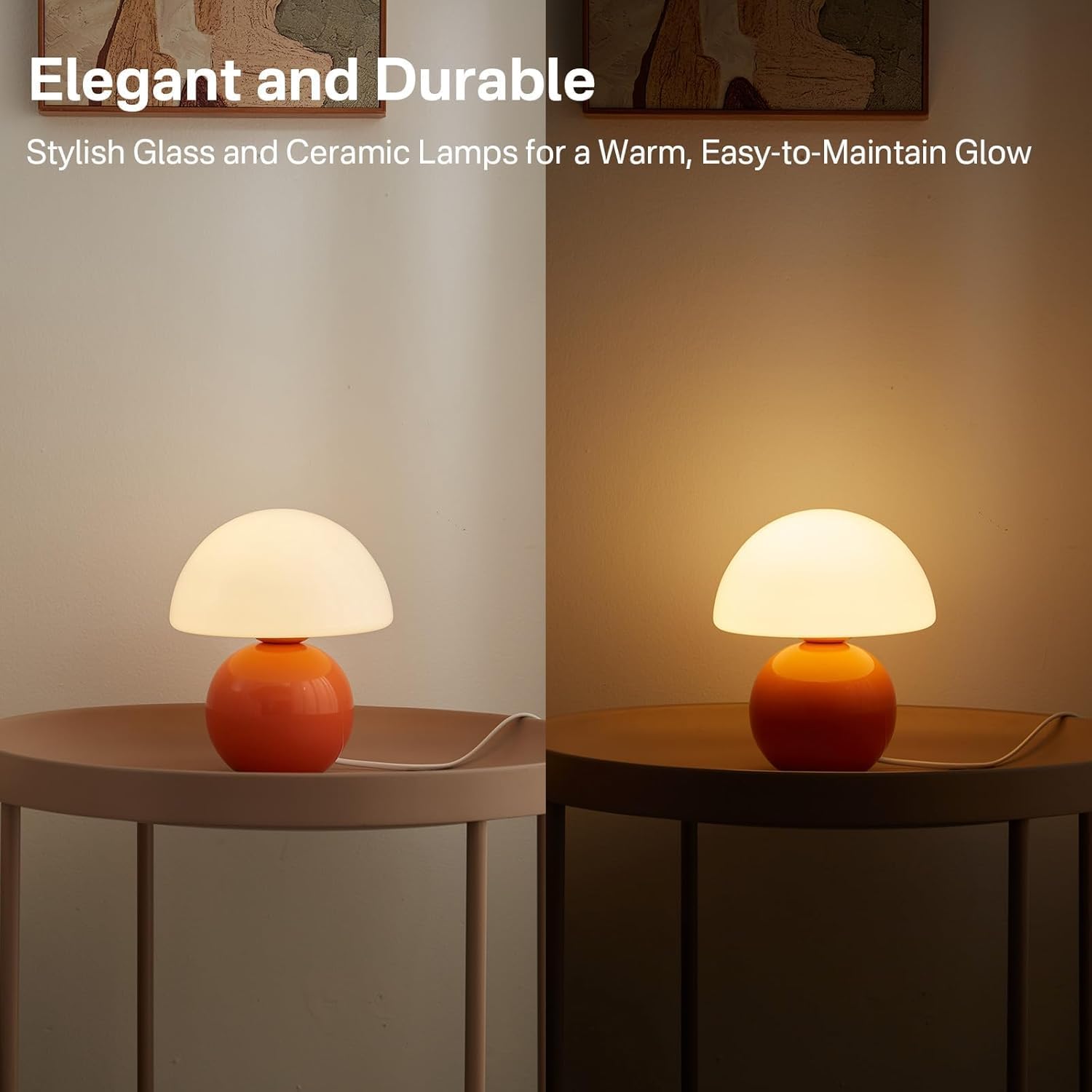 MushGlow™ Stepless Dimmable Mushroom Table Lamp – Glass & Ceramic Night Light | Cozy Ambient Lighting for Bedroom & Living Room