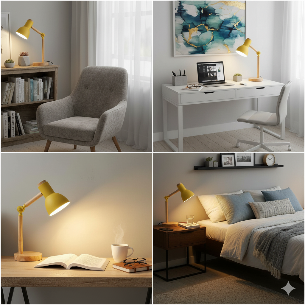 Lunoré™ Wooden Nordic Table Lamp – Adjustable LED Desk Light | Eye-Comfort Reading Lamp for Bedroom & Study