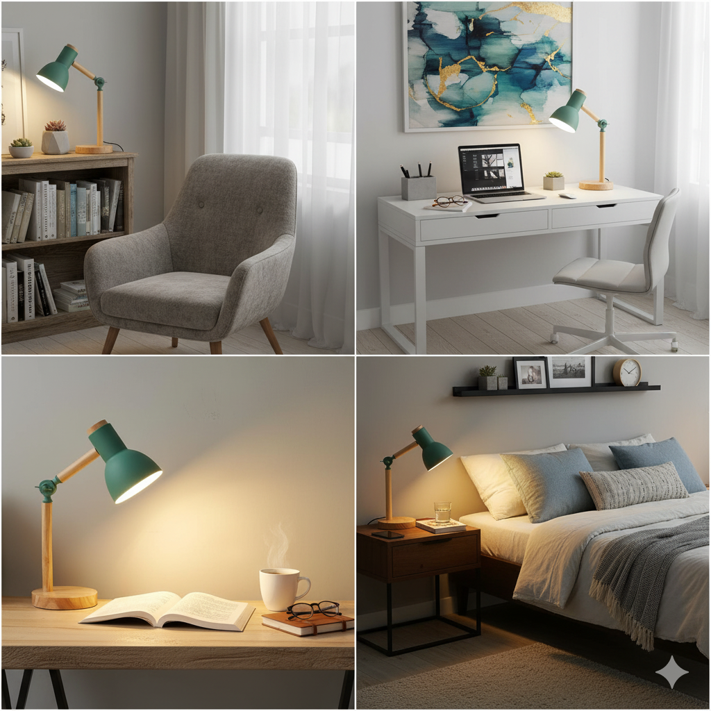 Lunoré™ Wooden Nordic Table Lamp – Adjustable LED Desk Light | Eye-Comfort Reading Lamp for Bedroom & Study