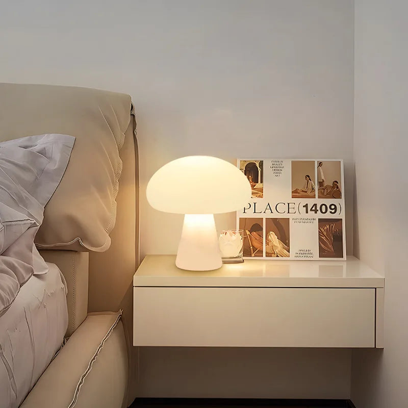 MushDane™ Cream Halo Mushroom Table Lamp – USB Rechargeable Touch Dimmable Lamp | Ambient Lighting for Bedroom & Living Room