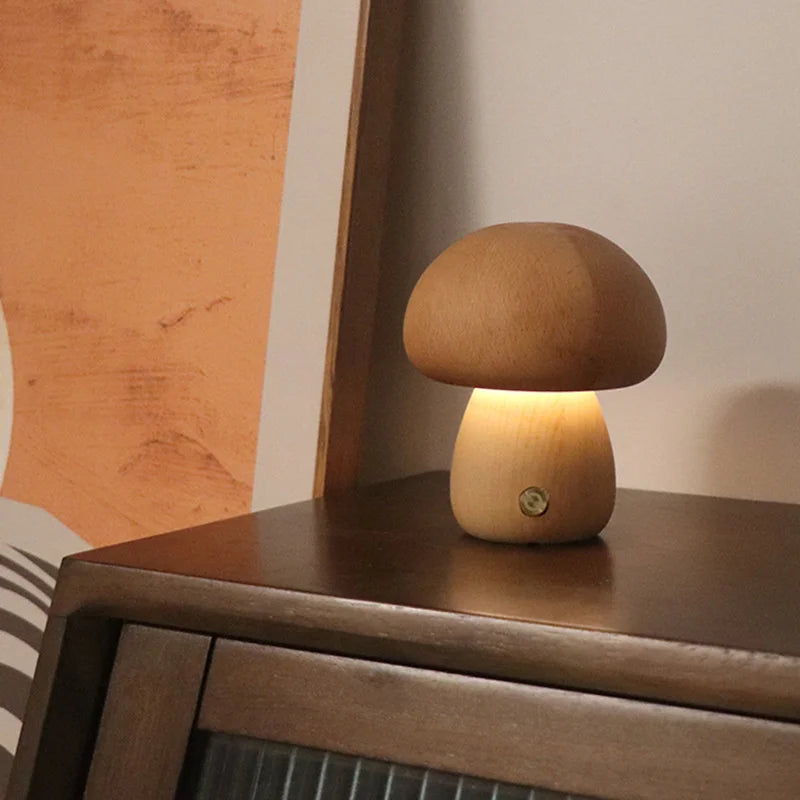 WoodGlow™ LED Touch Mushroom Lamp – Wooden Night Light for Kids & Bedroom | Cute Table Lamp with Touch Switch