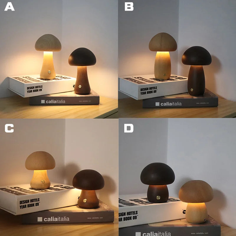 WoodGlow™ LED Touch Mushroom Lamp – Wooden Night Light for Kids & Bedroom | Cute Table Lamp with Touch Switch