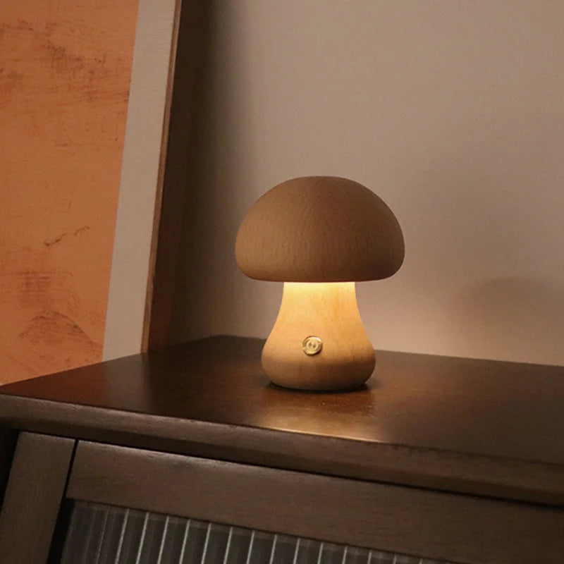 WoodGlow™ LED Touch Mushroom Lamp – Wooden Night Light for Kids & Bedroom | Cute Table Lamp with Touch Switch