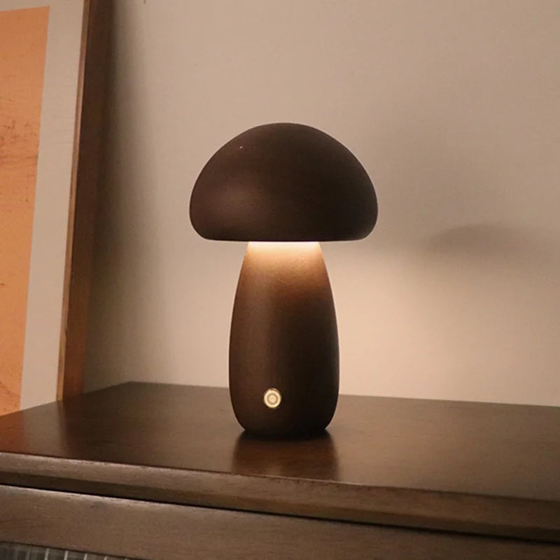 WoodGlow™ LED Touch Mushroom Lamp – Wooden Night Light for Kids & Bedroom | Cute Table Lamp with Touch Switch