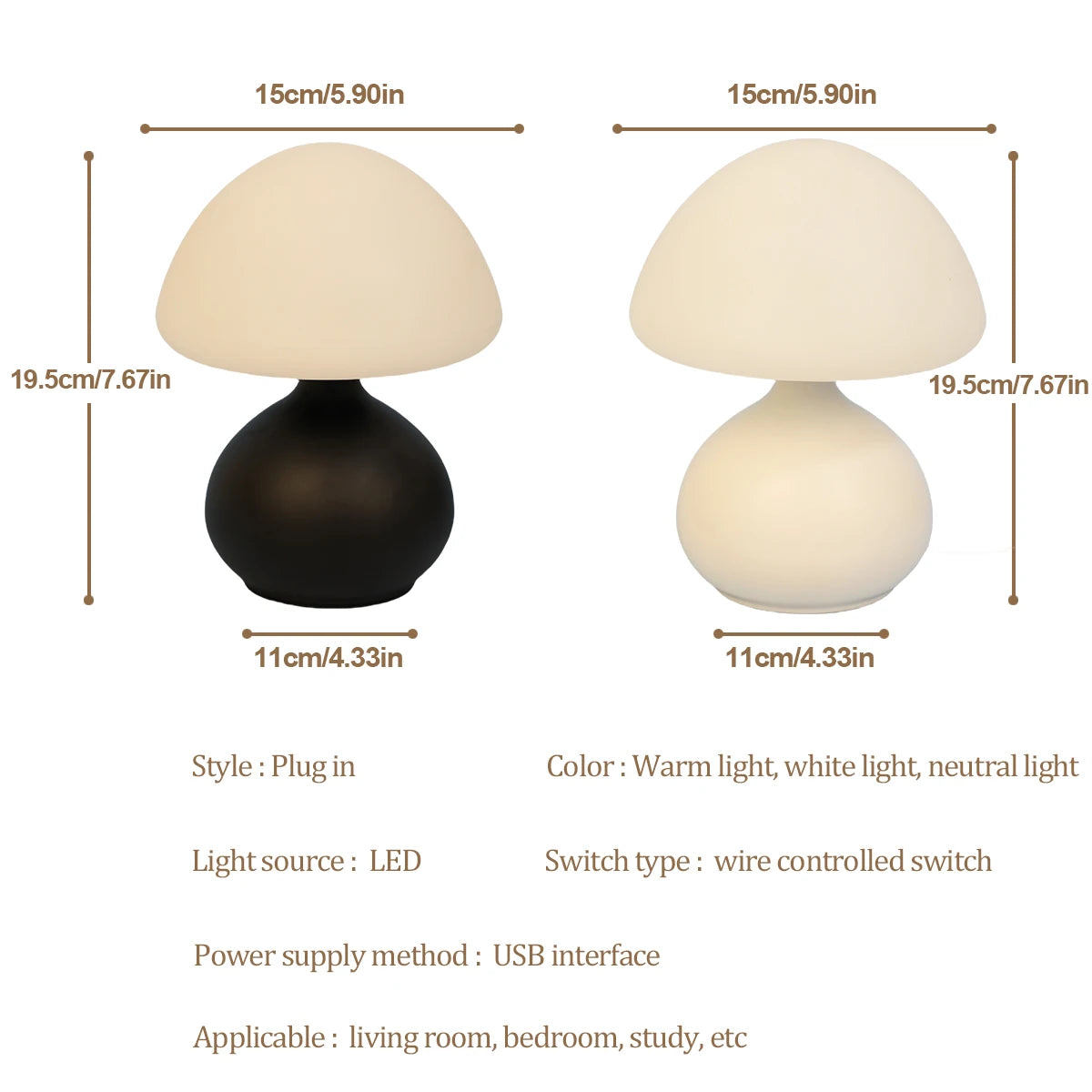 MushTone™ Infinite-Dimmable LED Mushroom Table Lamp – 3-Color Touch Ambient Light | Modern Minimalist Decor