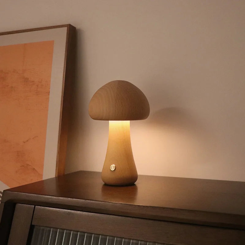 WoodGlow™ LED Touch Mushroom Lamp – Wooden Night Light for Kids & Bedroom | Cute Table Lamp with Touch Switch