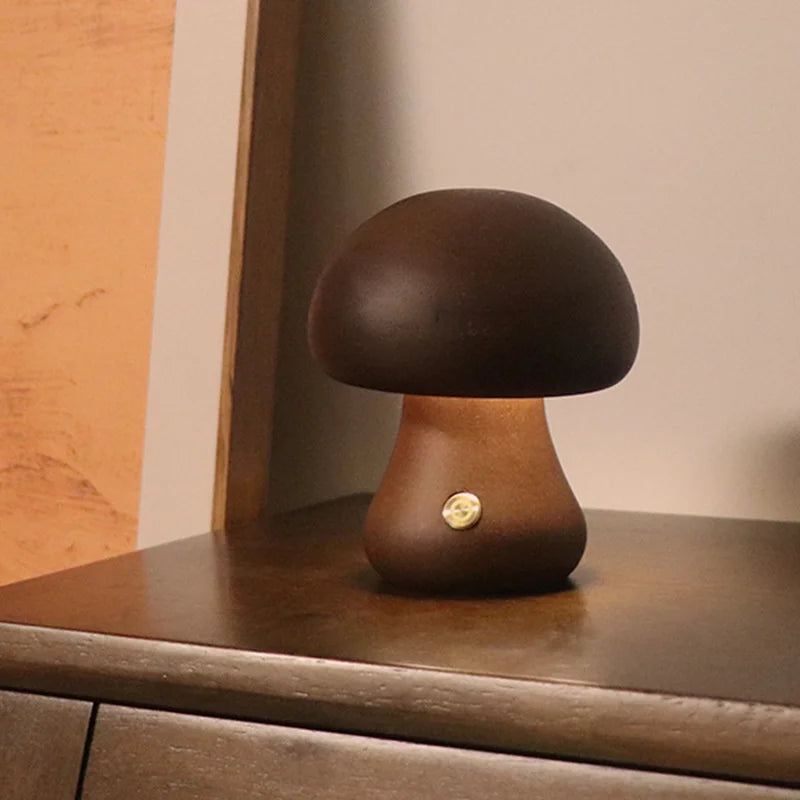 WoodGlow™ LED Touch Mushroom Lamp – Wooden Night Light for Kids & Bedroom | Cute Table Lamp with Touch Switch