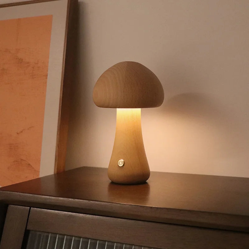 WoodGlow™ LED Touch Mushroom Lamp – Wooden Night Light for Kids & Bedroom | Cute Table Lamp with Touch Switch