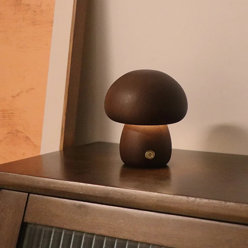 WoodGlow™ LED Touch Mushroom Lamp – Wooden Night Light for Kids & Bedroom | Cute Table Lamp with Touch Switch
