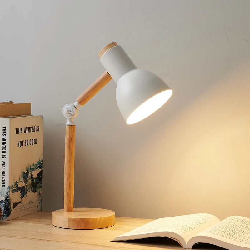 Lunoré™ Wooden Nordic Table Lamp – Adjustable LED Desk Light | Eye-Comfort Reading Lamp for Bedroom & Study