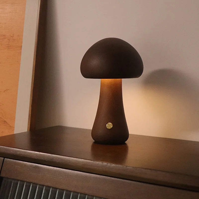 WoodGlow™ LED Touch Mushroom Lamp – Wooden Night Light for Kids & Bedroom | Cute Table Lamp with Touch Switch