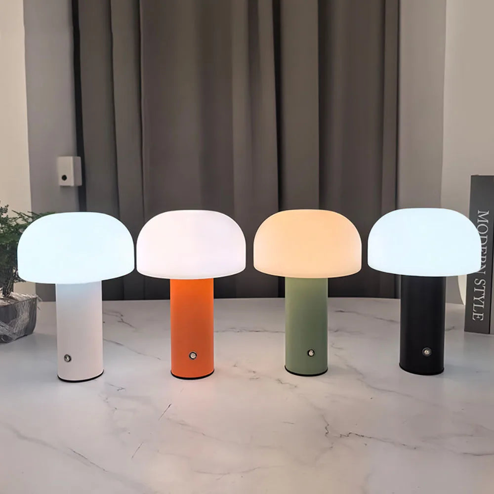 GlowMush™ Rechargeable LED Mushroom Lamp – 3-Color Dimmable Touch Table Light | Ambient Night & Desk Lamp