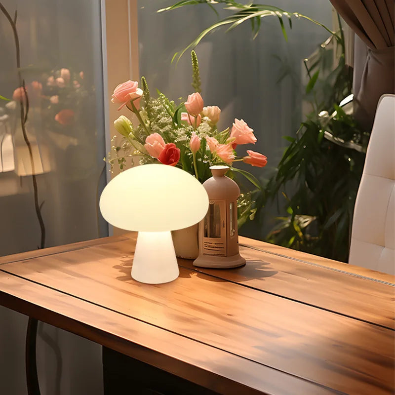 MushDane™ Cream Halo Mushroom Table Lamp – USB Rechargeable Touch Dimmable Lamp | Ambient Lighting for Bedroom & Living Room