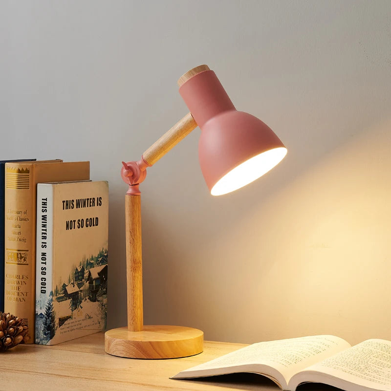 Lunoré™ Wooden Nordic Table Lamp – Adjustable LED Desk Light | Eye-Comfort Reading Lamp for Bedroom & Study