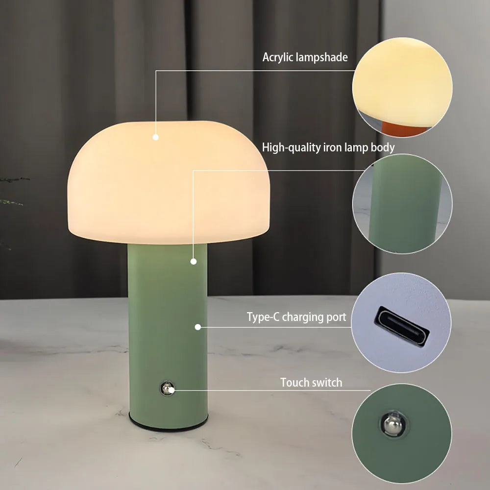 GlowMush™ Rechargeable LED Mushroom Lamp – 3-Color Dimmable Touch Table Light | Ambient Night & Desk Lamp