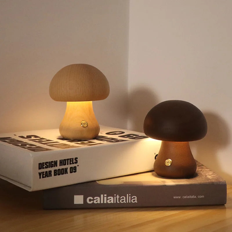 WoodGlow™ LED Touch Mushroom Lamp – Wooden Night Light for Kids & Bedroom | Cute Table Lamp with Touch Switch