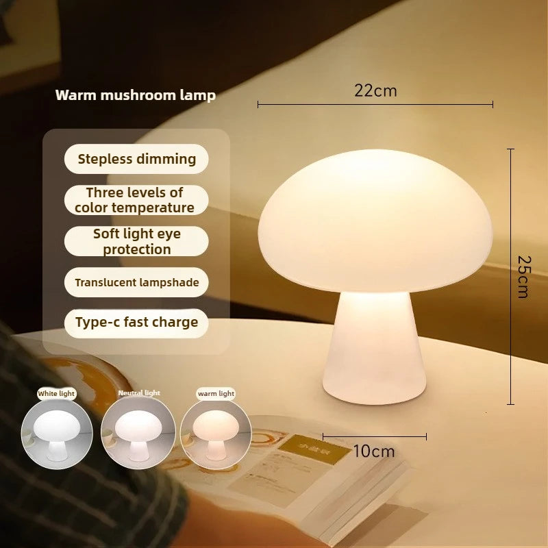 MushDane™ Cream Halo Mushroom Table Lamp – USB Rechargeable Touch Dimmable Lamp | Ambient Lighting for Bedroom & Living Room