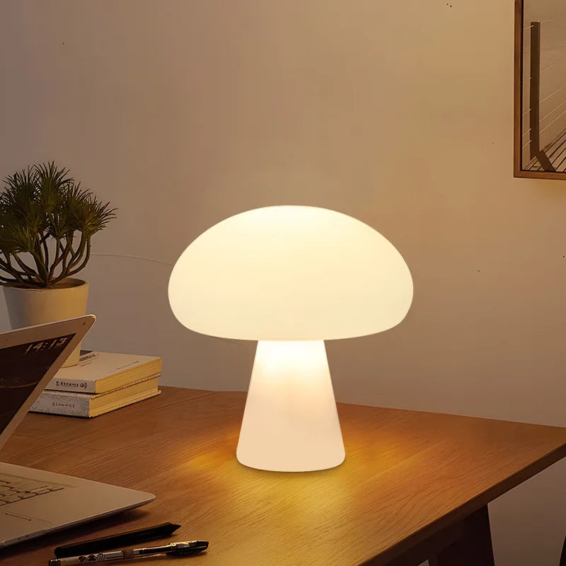 MushDane™ Cream Halo Mushroom Table Lamp – USB Rechargeable Touch Dimmable Lamp | Ambient Lighting for Bedroom & Living Room