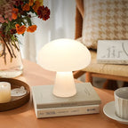 MushDane™ Cream Halo Mushroom Table Lamp – USB Rechargeable Touch Dimmable Lamp | Ambient Lighting for Bedroom & Living Room