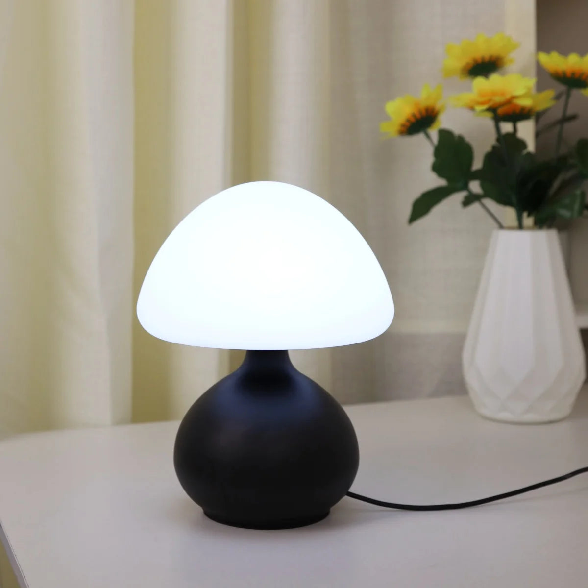 MushTone™ Infinite-Dimmable LED Mushroom Table Lamp – 3-Color Touch Ambient Light | Modern Minimalist Decor