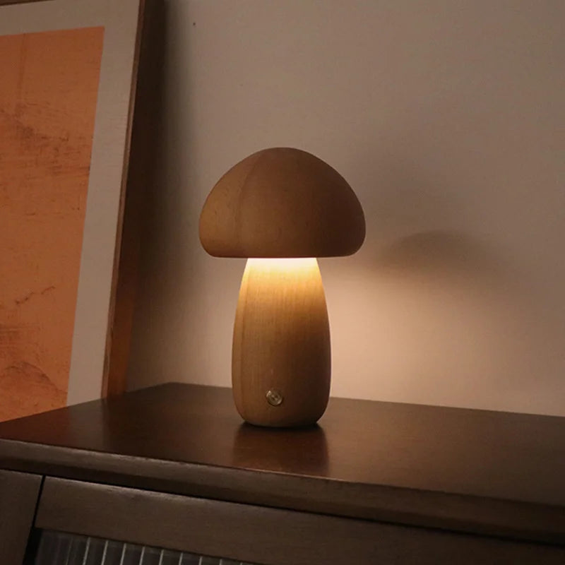 WoodGlow™ LED Touch Mushroom Lamp – Wooden Night Light for Kids & Bedroom | Cute Table Lamp with Touch Switch