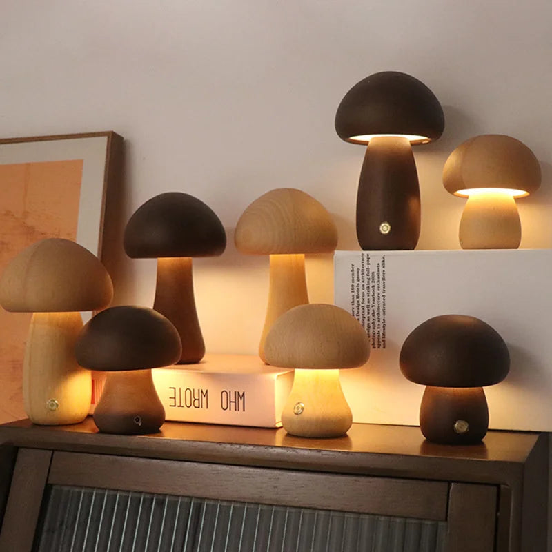 WoodGlow™ LED Touch Mushroom Lamp – Wooden Night Light for Kids & Bedroom | Cute Table Lamp with Touch Switch