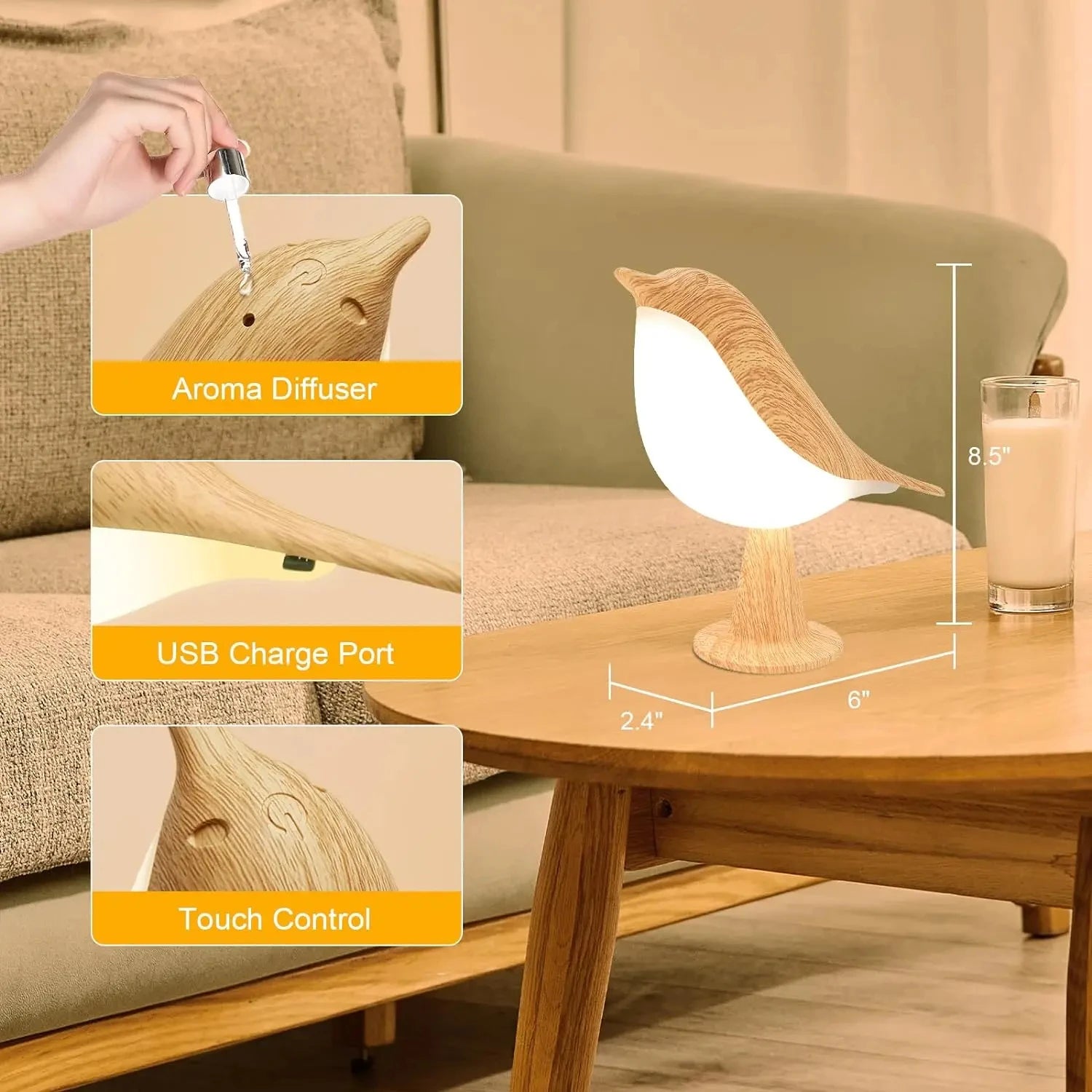 BirdGlow™ 3-Color USB Rechargeable Bird Night Lamp – Touch Sensor Table Lamp for Bedside & Kids’ Rooms